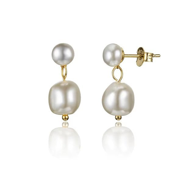 Sterling Silver Double Pearl Earrings - Gold