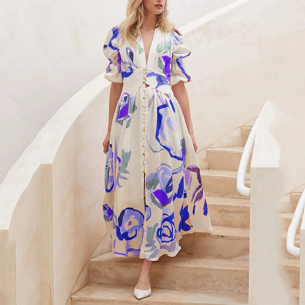 Matilda Young | Floral Summer Dress With V-Neck For Women
