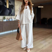 Phoebe Collins | Linen Tunic & Wide Leg Palazzo Pants Set For Women