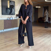 Phoebe Collins | Linen Tunic & Wide Leg Palazzo Pants Set For Women