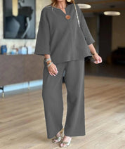 Phoebe Collins | Linen Tunic & Wide Leg Palazzo Pants Set For Women