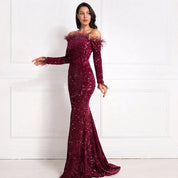 Amelia Sinclair | Off-Shoulder Sequin Mermaid Gown For Women