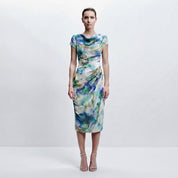 Ava Brown | Floral Cowl Neck Bodycon Midi Dress For Women