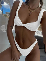 Ashleigh Morrow | Pink Twist Front Textured Bikini Set For Women