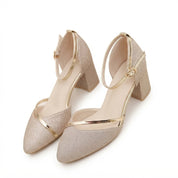 Ava Calloway | Silver Glitter Block Heel Sandals For Women