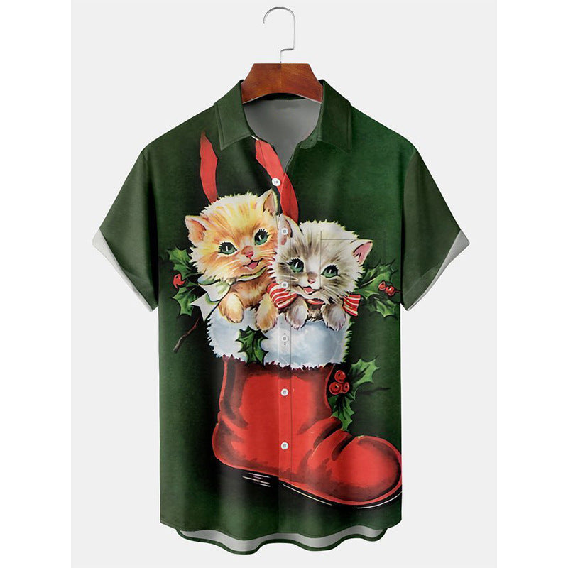Fireside Glow | Red Santa Claus Print Christmas Shirt For Men