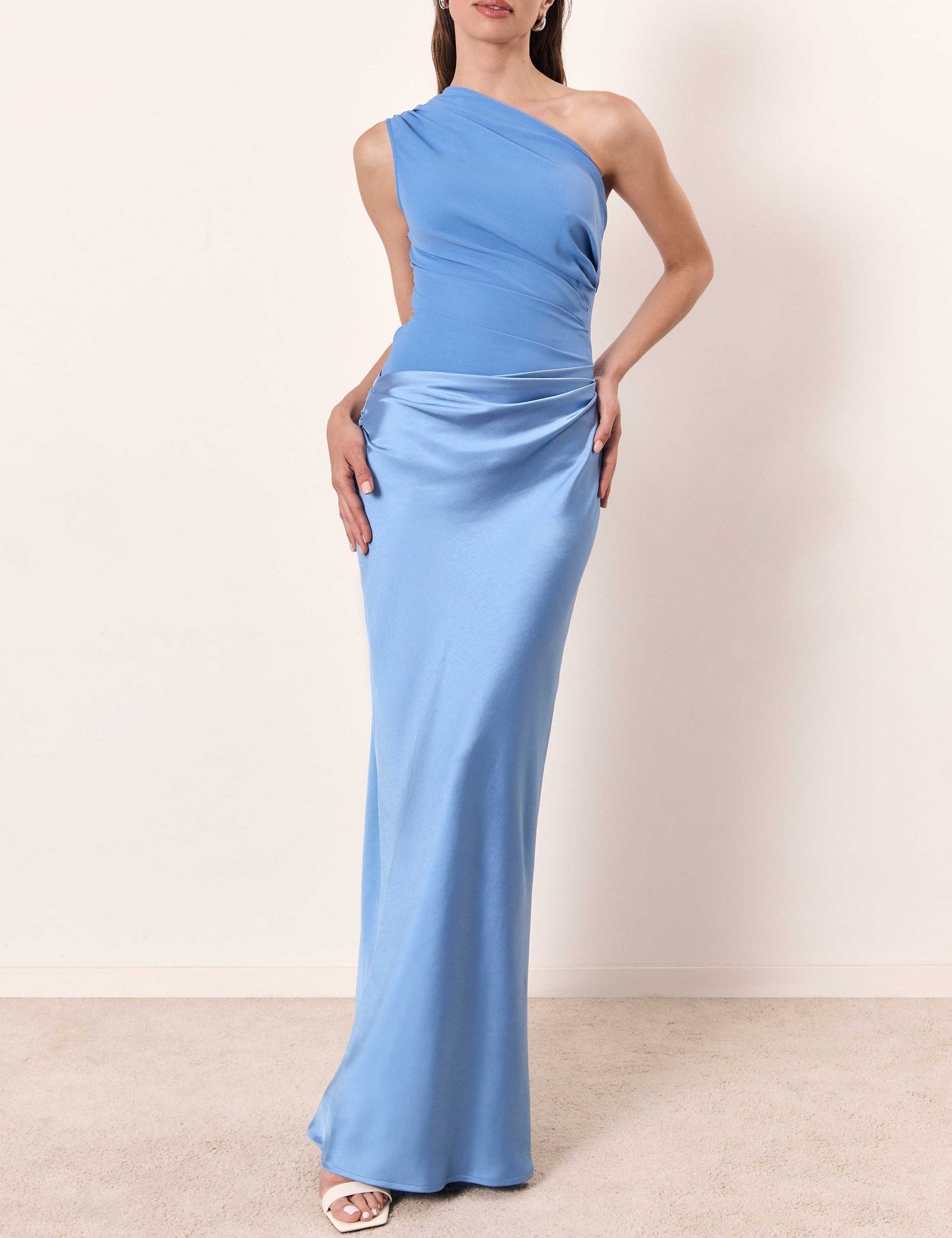 Valentina Ricci | Satin One-Shoulder Evening Maxi Dress with Sculpted Elegance For Women