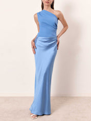 Valentina Ricci | Satin One-Shoulder Evening Maxi Dress with Sculpted Elegance For Women