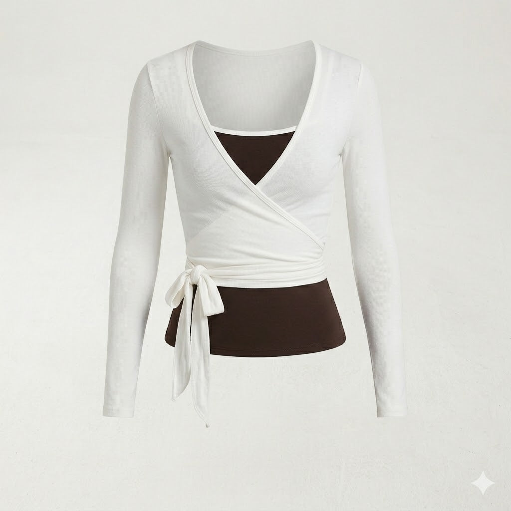 Alessia Romano | Wrap Tie Long Sleeve Top with Sculpted Fit For Women