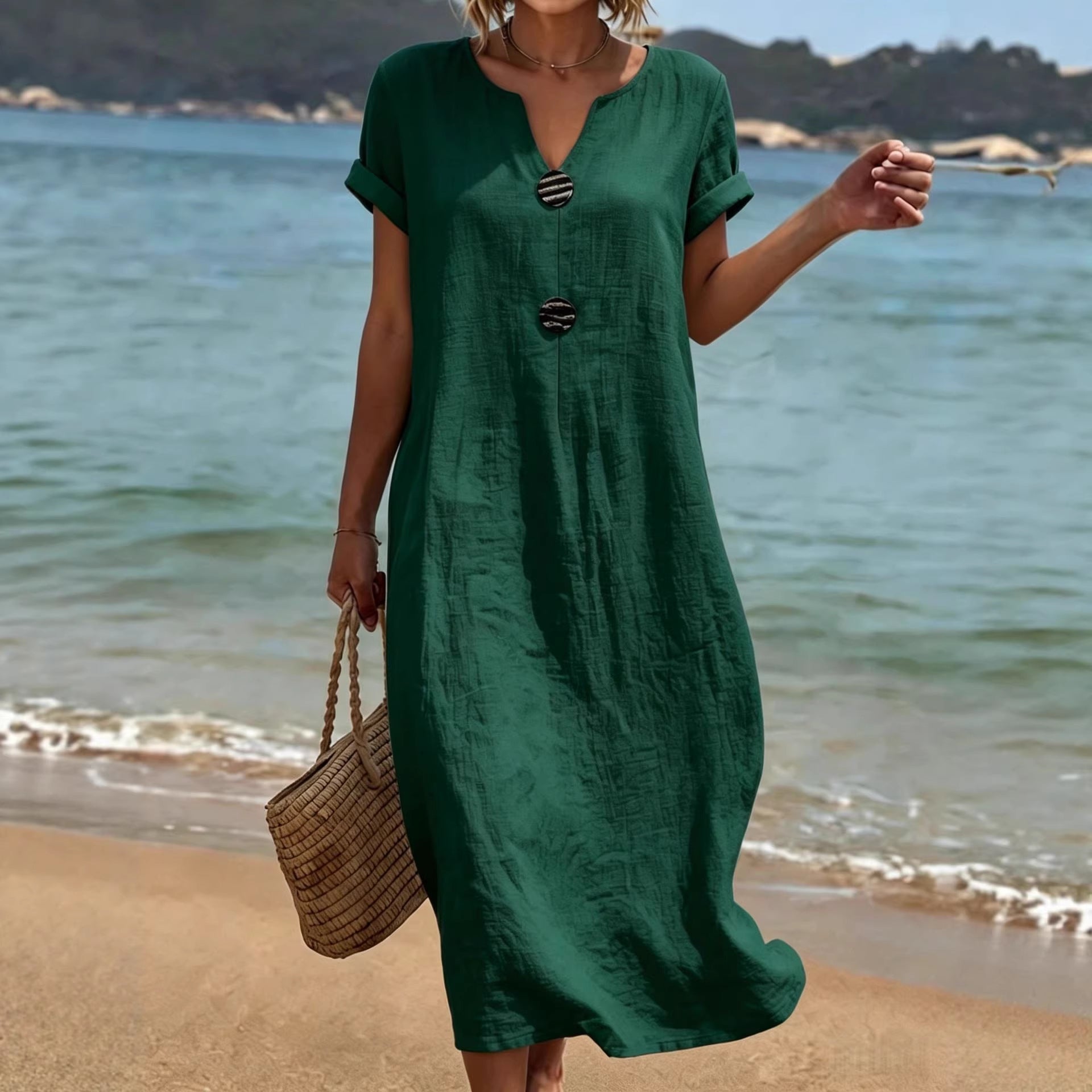 Mia Walker | Casual Cotton-Linen Midi Dress For Women