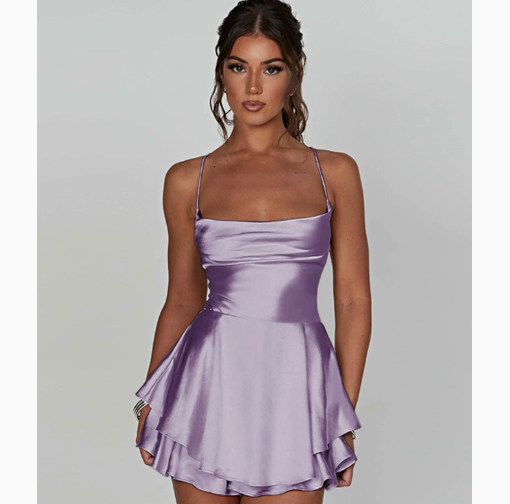 Olivia Martin | Satin Cowl Neck Mini Dress For Women