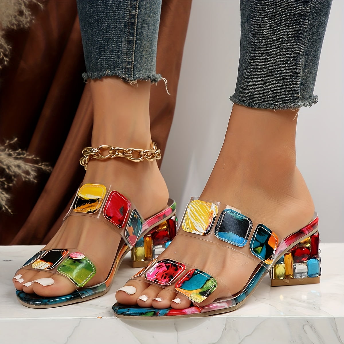 Ivy Sheridan | Rhinestone Block Heel Sandals For Women