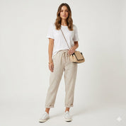 Matteo Ricci | Relaxed Linen Drawstring Trousers with Tapered Fit For Women