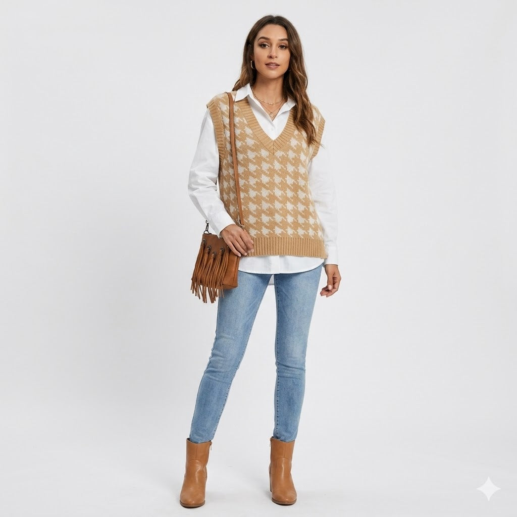 Isabelle Moretti | Houndstooth Knit Vest For Women