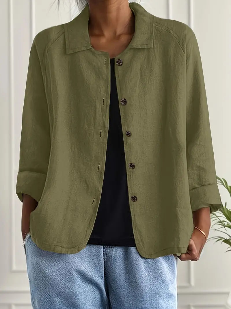 Amélie Rousseau | Sky Breeze Button Linen Jacket with Relaxed Elegance For Women