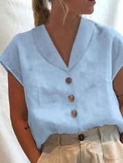 Ines Corholt | Linen-Look Shawl Collar Button Front Top For Women