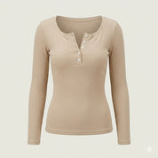 Elise Laurent | Ribbed Button Long Sleeve Top For Women