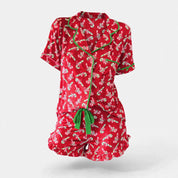 Holly Jolly | Red Candy Cane Print Christmas Pyjamas For Women