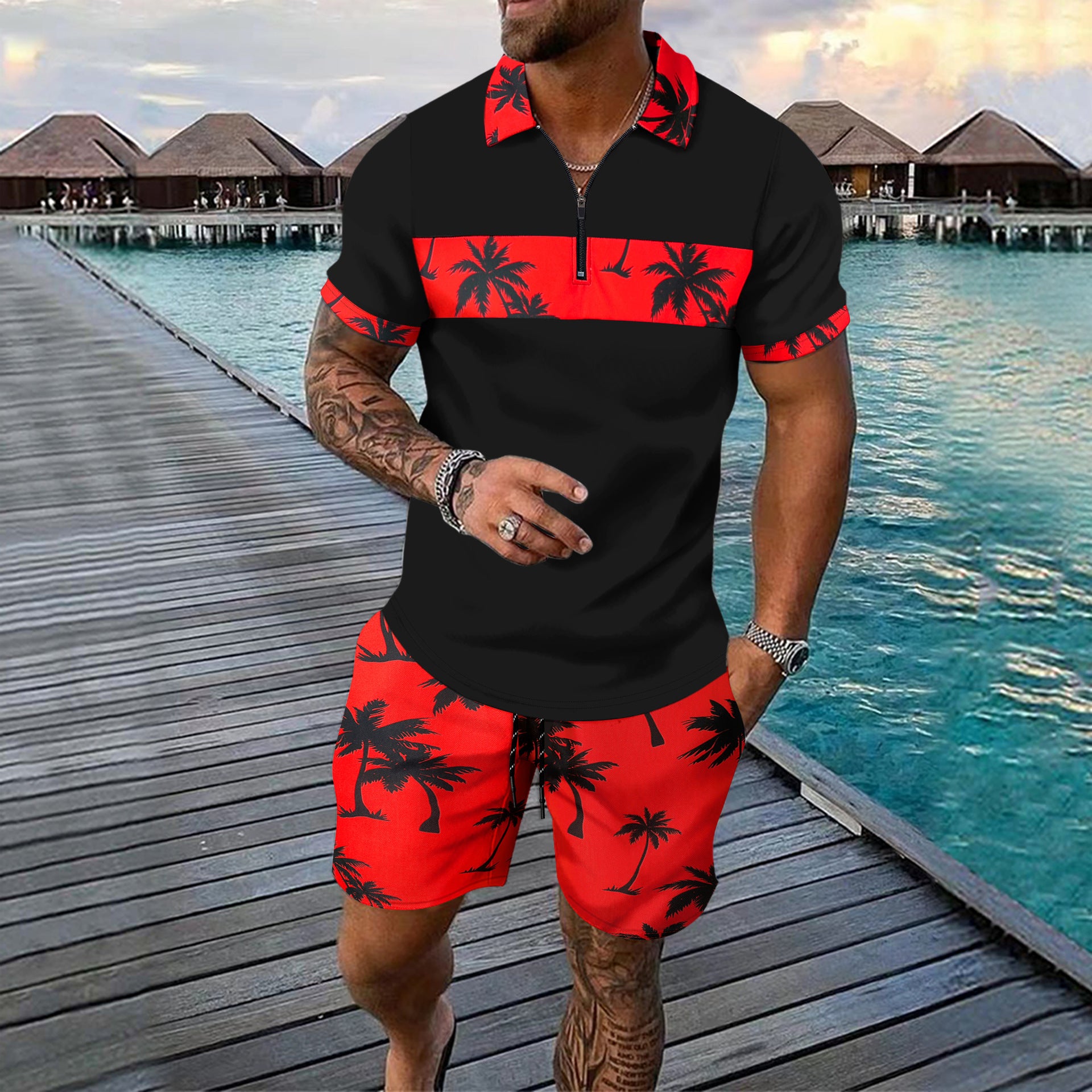 Kai Fairweather | Tropical Print Polo & Shorts Set For Men