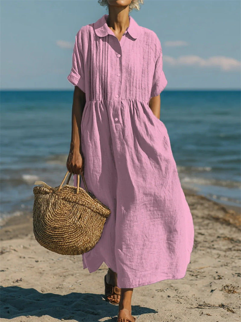 Ilaria Everwell | Button Front Pleated Summer Shirt Dress For Women