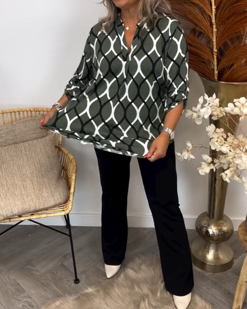 Genevieve Ashworth | Geometric Print V-Neck Blouse For Women