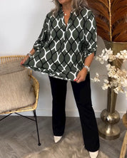 Genevieve Ashworth | Geometric Print V-Neck Blouse For Women