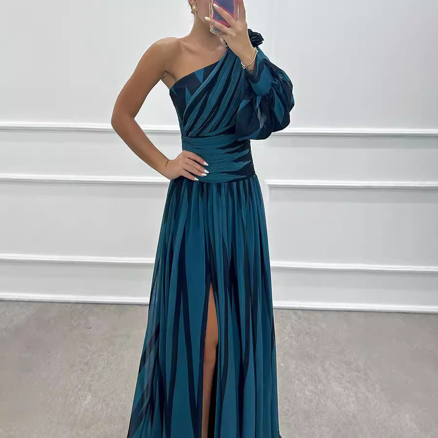 Viviana Aldmere | Striped One-Shoulder Slit Maxi Dress For Women
