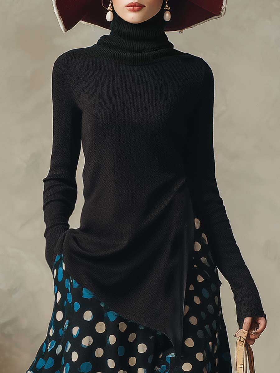 Imogen Fairweather | Turtleneck Knit Top & Polka Dot Skirt Set For Women