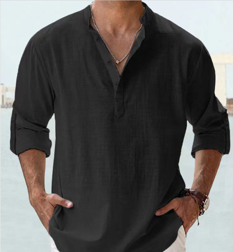 Paolo Everhurst | Stand Collar Roll Sleeve Shirt For Men