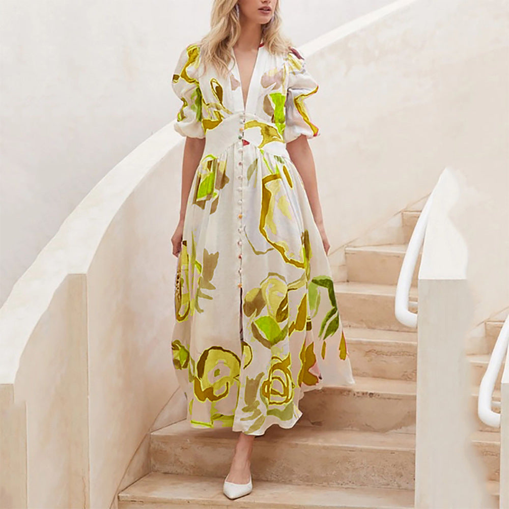 Matilda Young | Floral Summer Dress With V-Neck For Women