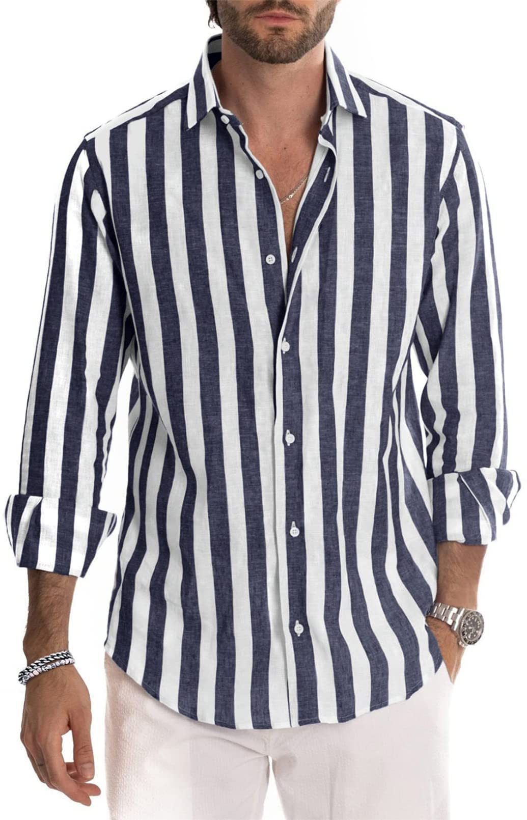 Remo Fenbridge | Striped Stretch Long Sleeve Shirt For Men