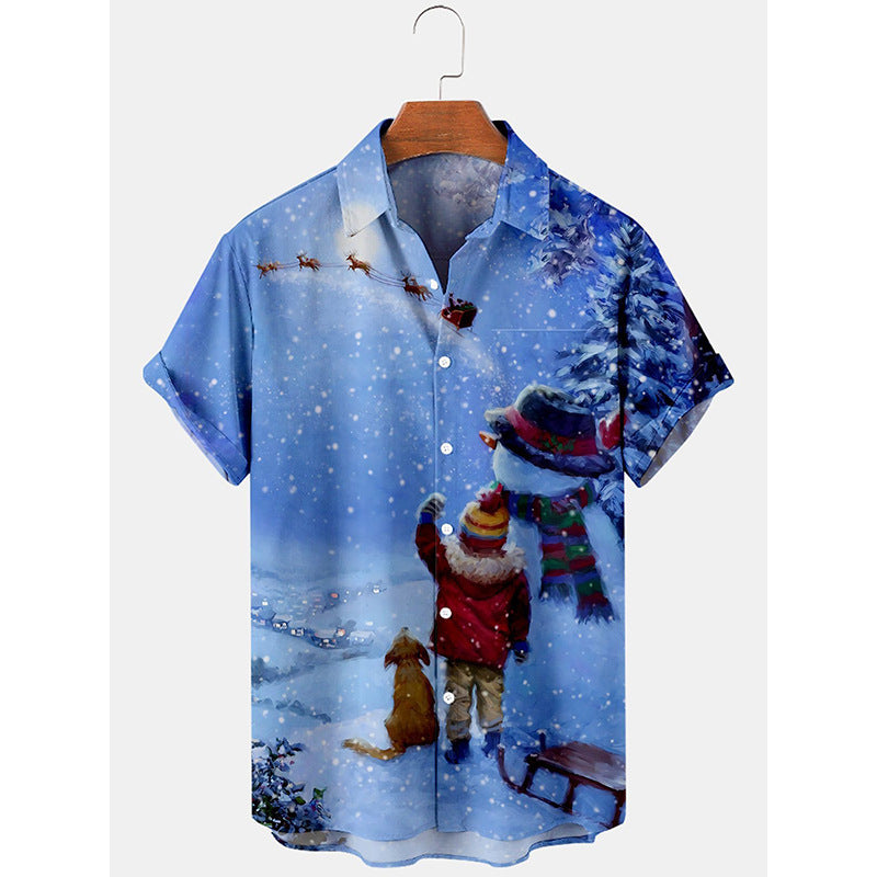 Fireside Glow | Red Santa Claus Print Christmas Shirt For Men