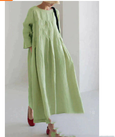 Silvana Windfield | Pleated Linen-Look Pocket Maxi Dress For Women