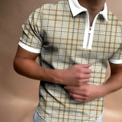 Ronan Ashfield | Checkerboard Print Zip Polo Shirt For Men