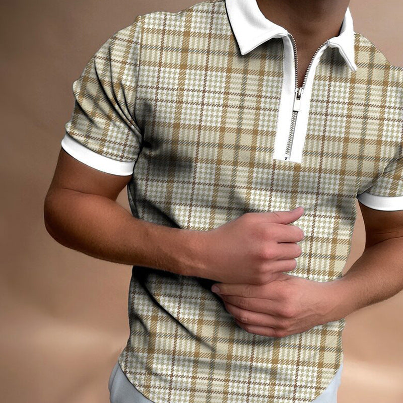 Ronan Ashfield | Checkerboard Print Zip Polo Shirt For Men