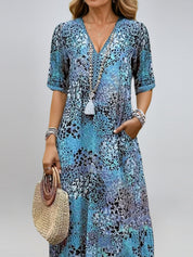 Tea Ostbridge | Mosaic Print V-Neck Pocket Midi Dress For Women