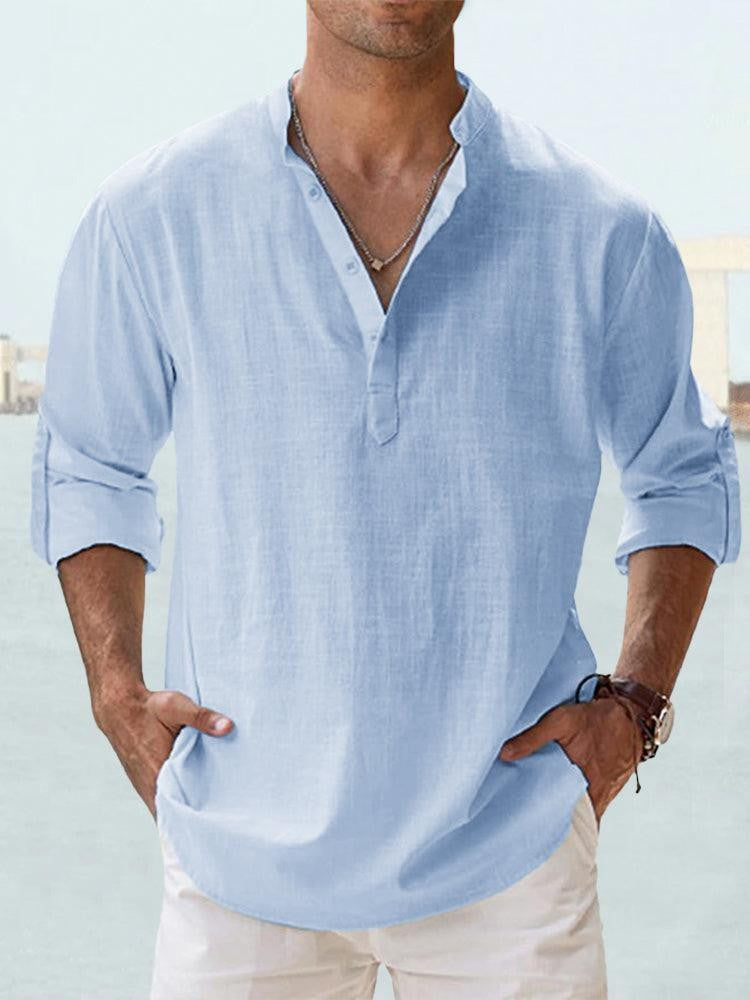 Paolo Everhurst | Stand Collar Roll Sleeve Shirt For Men