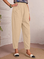 Elise Monroe | Cotton Linen Elastic-Waist Pants For Women