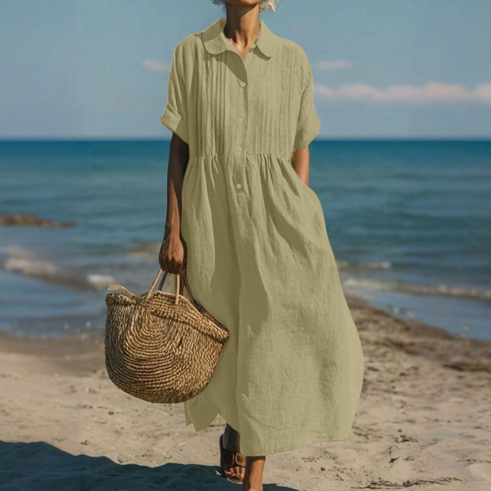 Ilaria Everwell | Button Front Pleated Summer Shirt Dress For Women