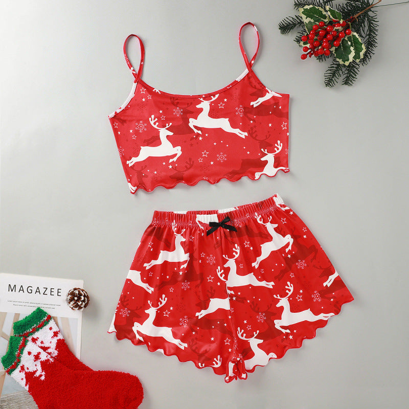 Mistletoe Kiss | Black Santa Hat Print Christmas Pyjamas For Women
