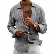 Nicola Saxcroft | Crinkle Linen-Look Long Sleeve Beach Shirt For Men