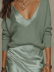 Harper Collins | Satin Maxi Skirt & Knit Sweater Set For Women
