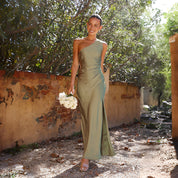 Maddalena Gilstone | One-Shoulder Satin Slit Maxi Dress For Women