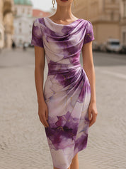 Ava Brown | Floral Cowl Neck Bodycon Midi Dress For Women