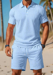 Adriano Pellgate | Waffle Knit Polo Shirt & Shorts Set For Men