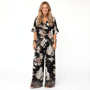 Rosalie Nash | Printed V-Neck Top & Long Pants Set For Women