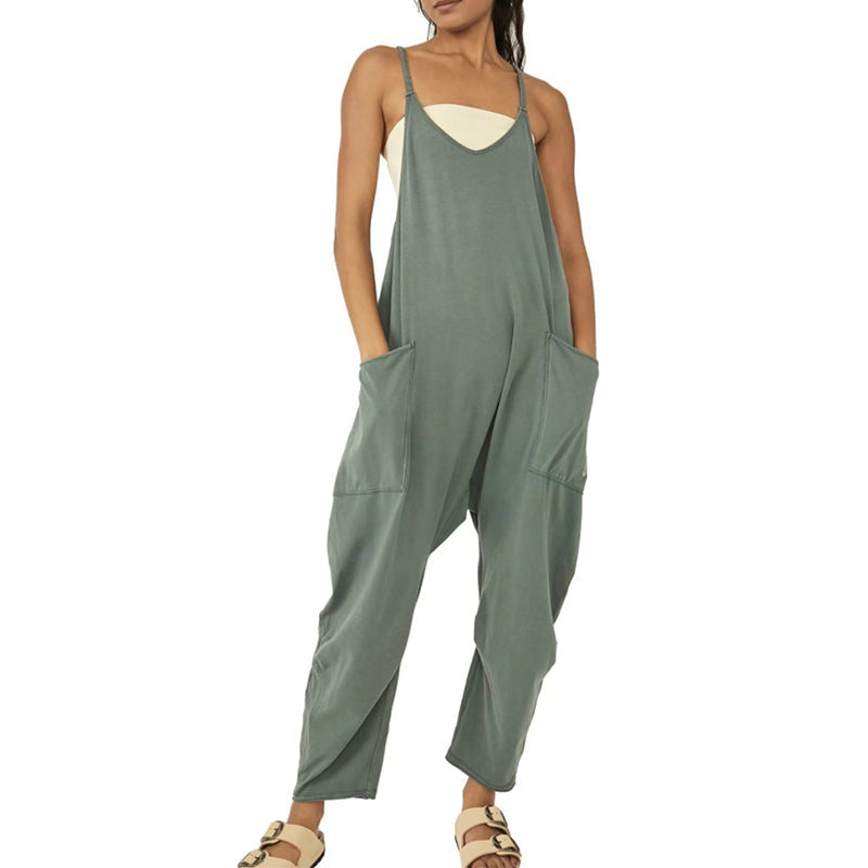 Maude Penwell | Black V-Neck Harem Pocket Jumpsuit For Women
