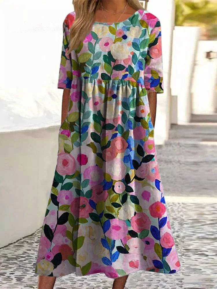 Tina Colebridge | Floral Print Half Sleeve Midi Dress For Women