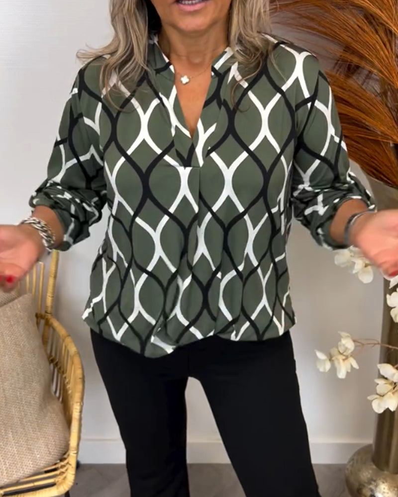 Genevieve Ashworth | Geometric Print V-Neck Blouse For Women