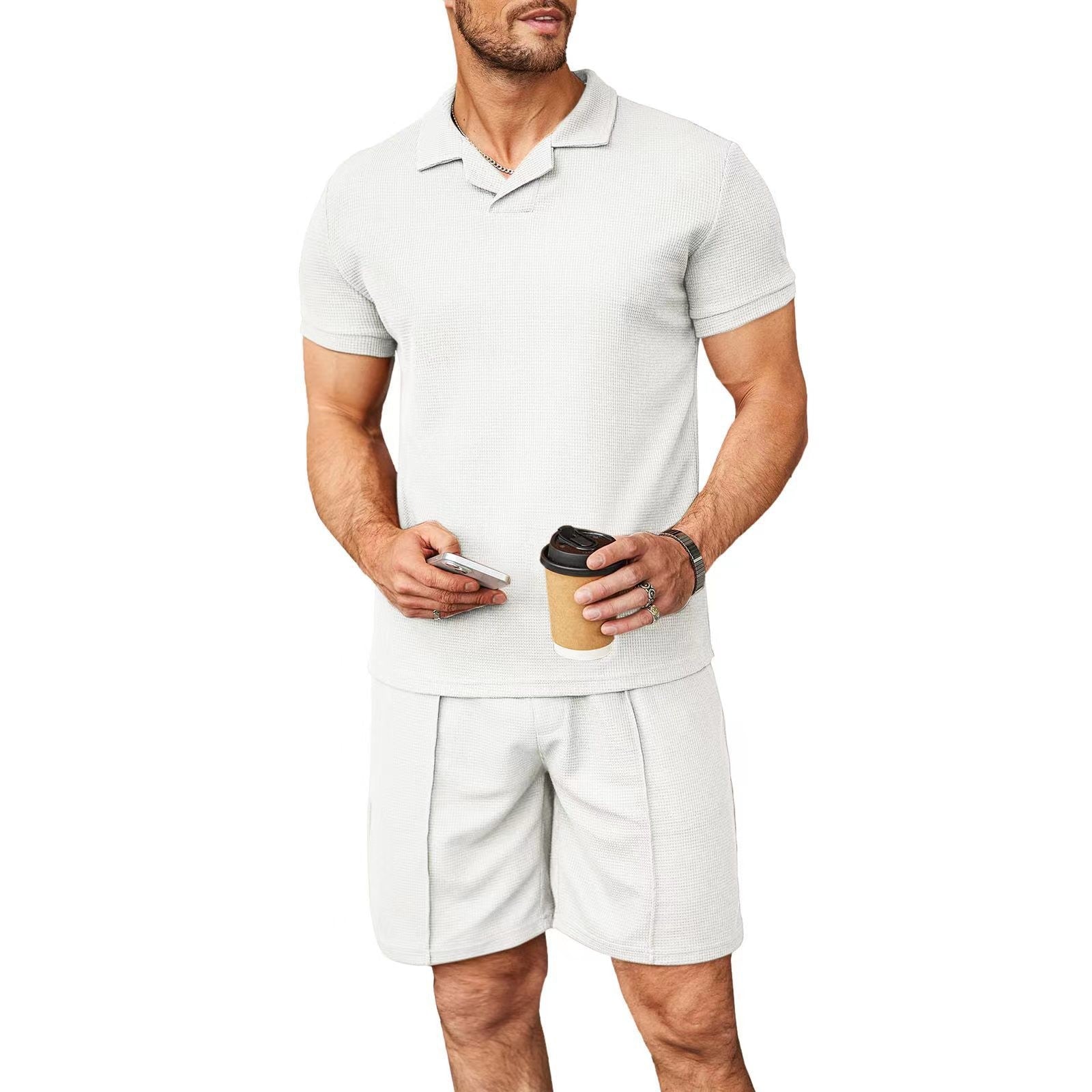 Grady Thornton | Waffle Knit Polo Shirt & Shorts Set For Men